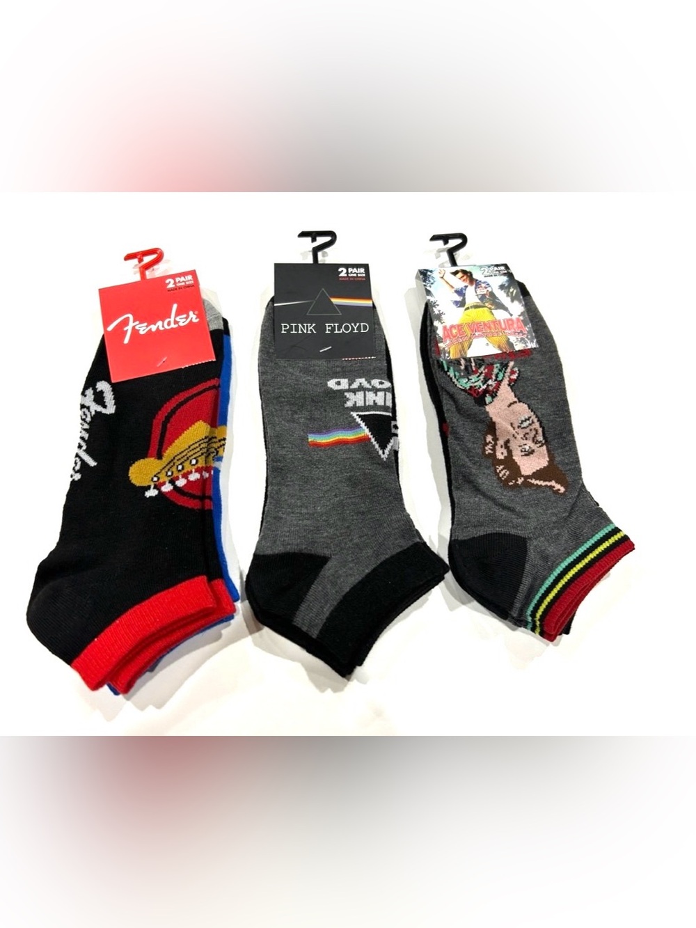 Low Cut Novelty Cotton Socks Unisex One Size 3 Pairs Fender Pink Floyd Ventura